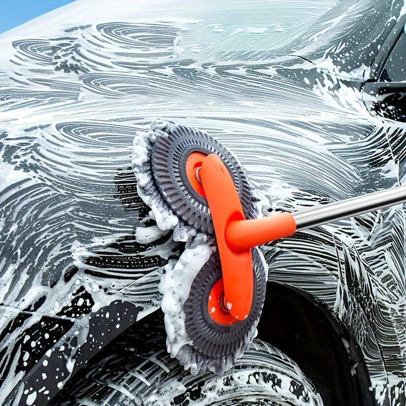 Dual Disk Car Wash Mop with Soft Brushes Stainless Steel Handle for Dusting and Detailing