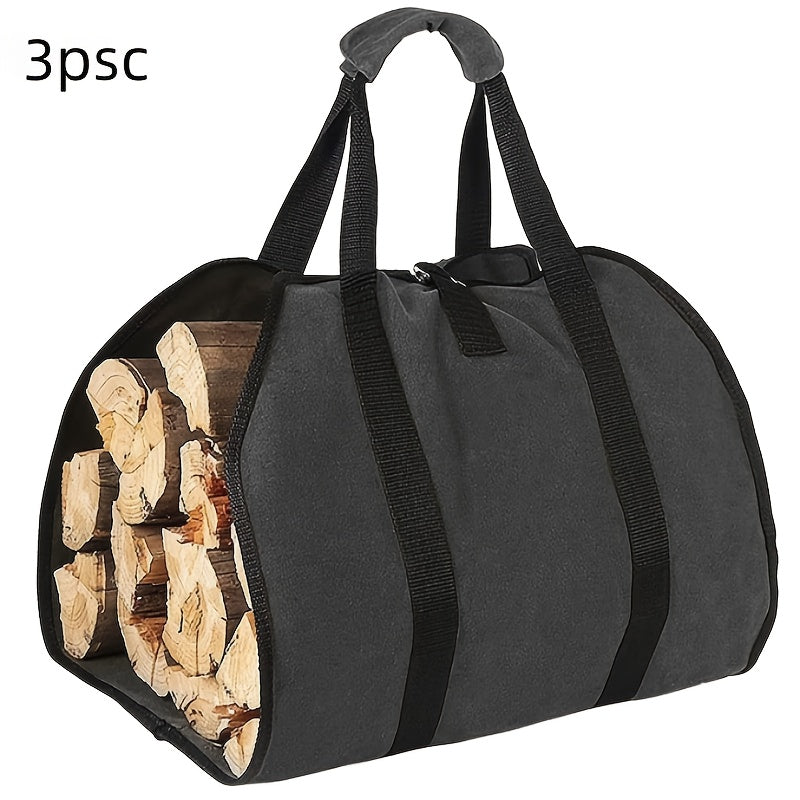 Durable Canvas Log Carrier Bag Collapsible Firewood Tote for Camping and Fireplace