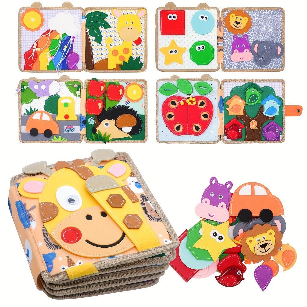 Educational Wooden Busy Board Toys for Early Childhood Development Interactive 3D Cloth Book Fine Motor Skills Travel Gift