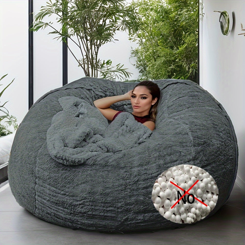 Faux Fur Bean Bag Cover 182.88cm Soft Washable Grey Blue Living Room Decor