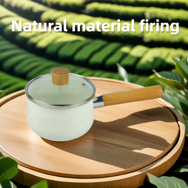 Cazo de esmalte de 6 pulgadas con tapa, olla pequeña para sopa, olla para leche para cocinar