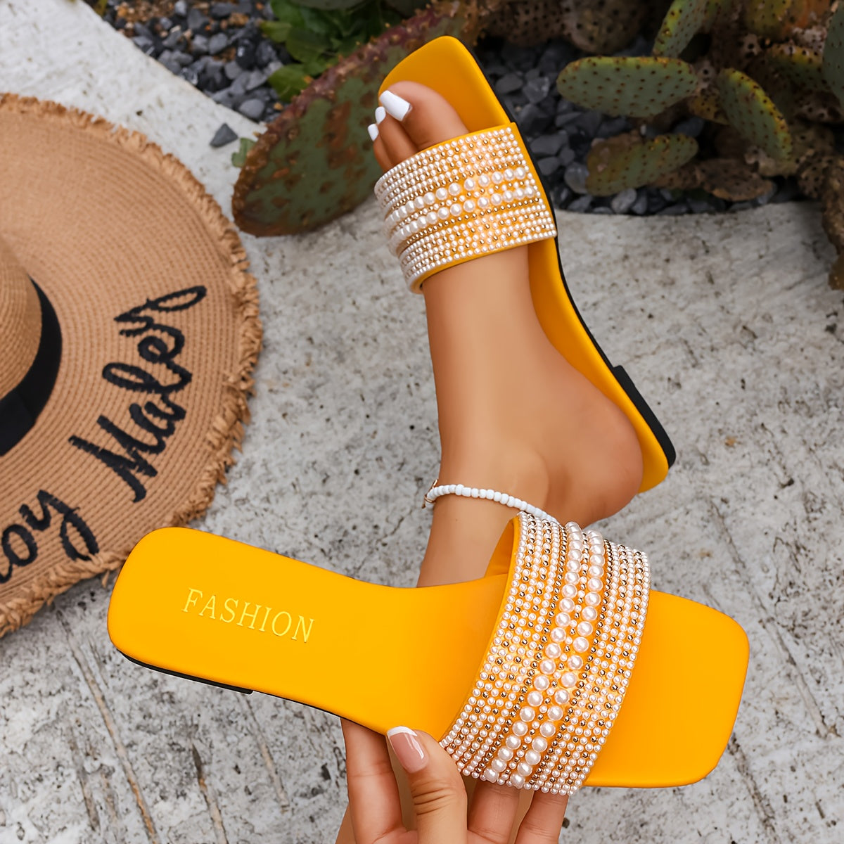 Women's Pearl Rhinestone Decor Indoor Sandals Comfortable All-Season