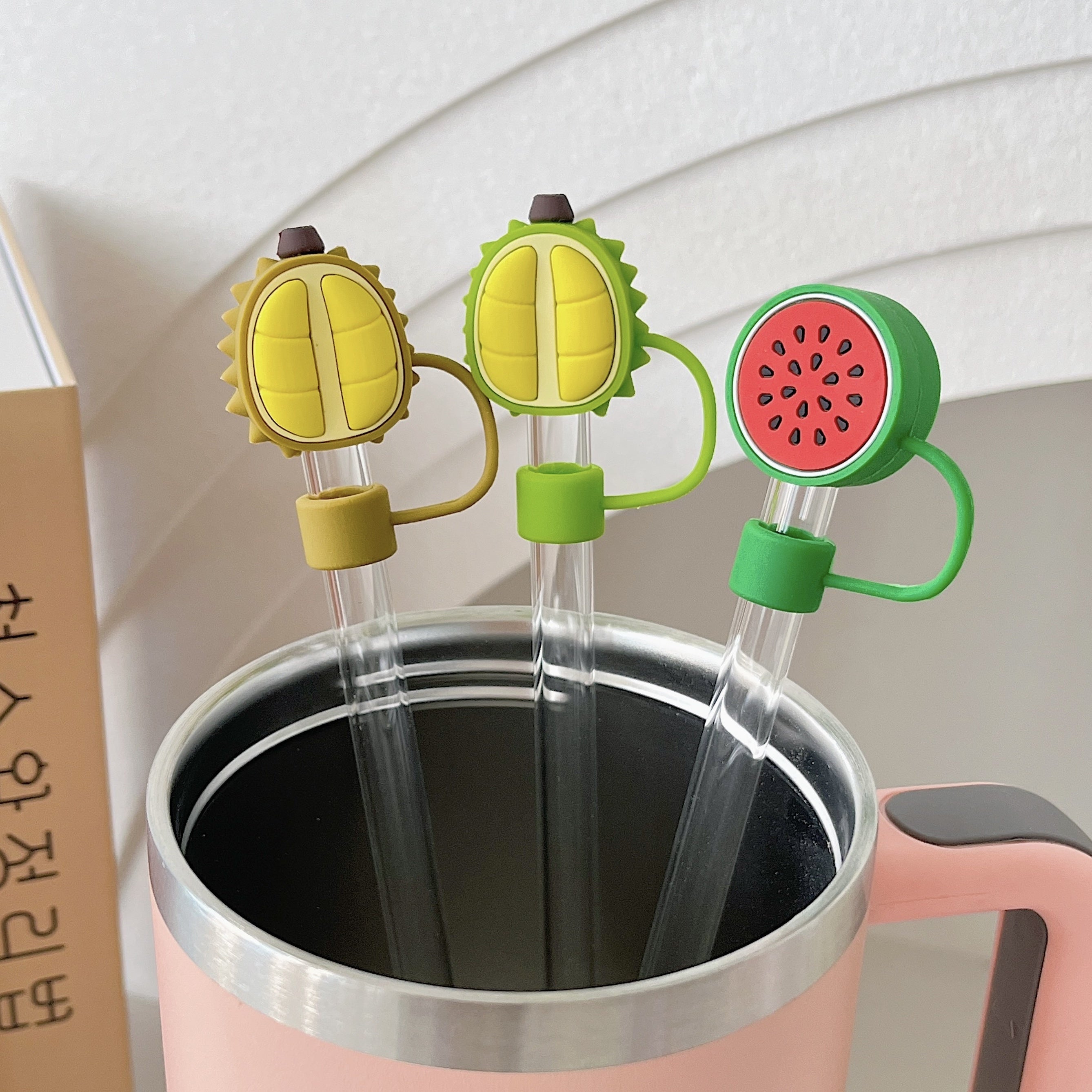 Reusable Silicone Straw Covers for Cups, Fruit and Sunflower Design, Dustproof