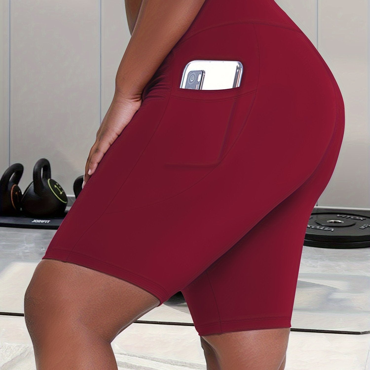 Women's Plus Size High-Waisted Side Pocket Workout Shorts