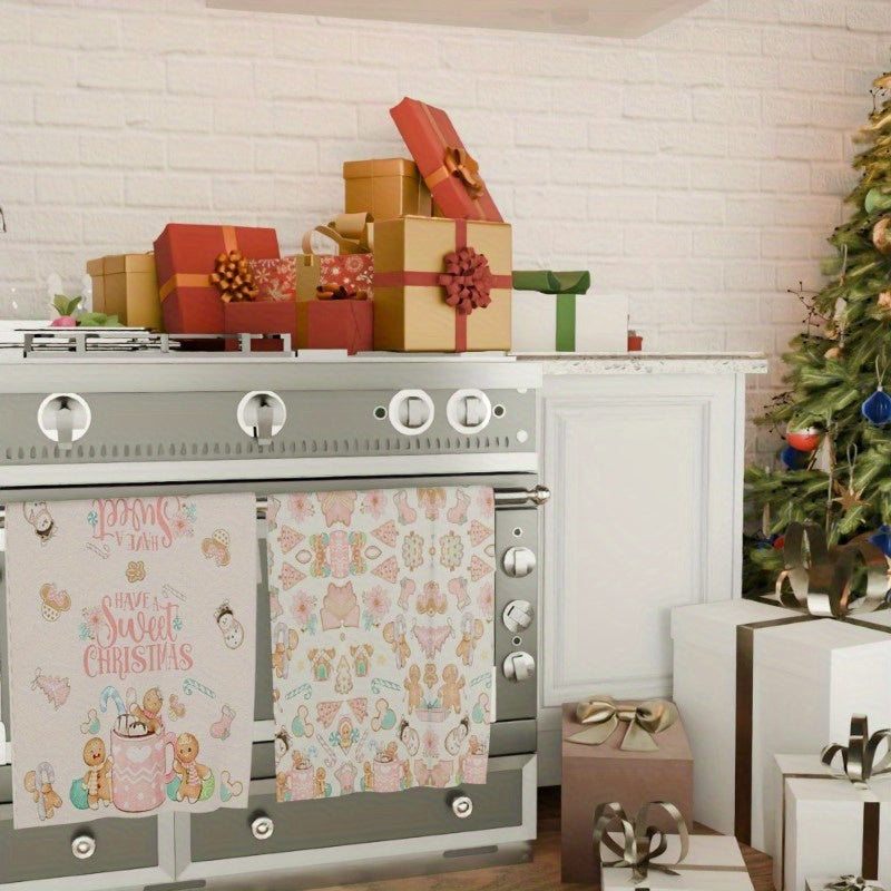 Set of 2 Christmas Tea Towels 18x26 Inches Gingerbread Winter Kitchen Decor