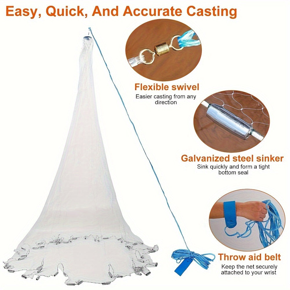 White Nylon Cast Net for All Fish Species Durable Fishing Net