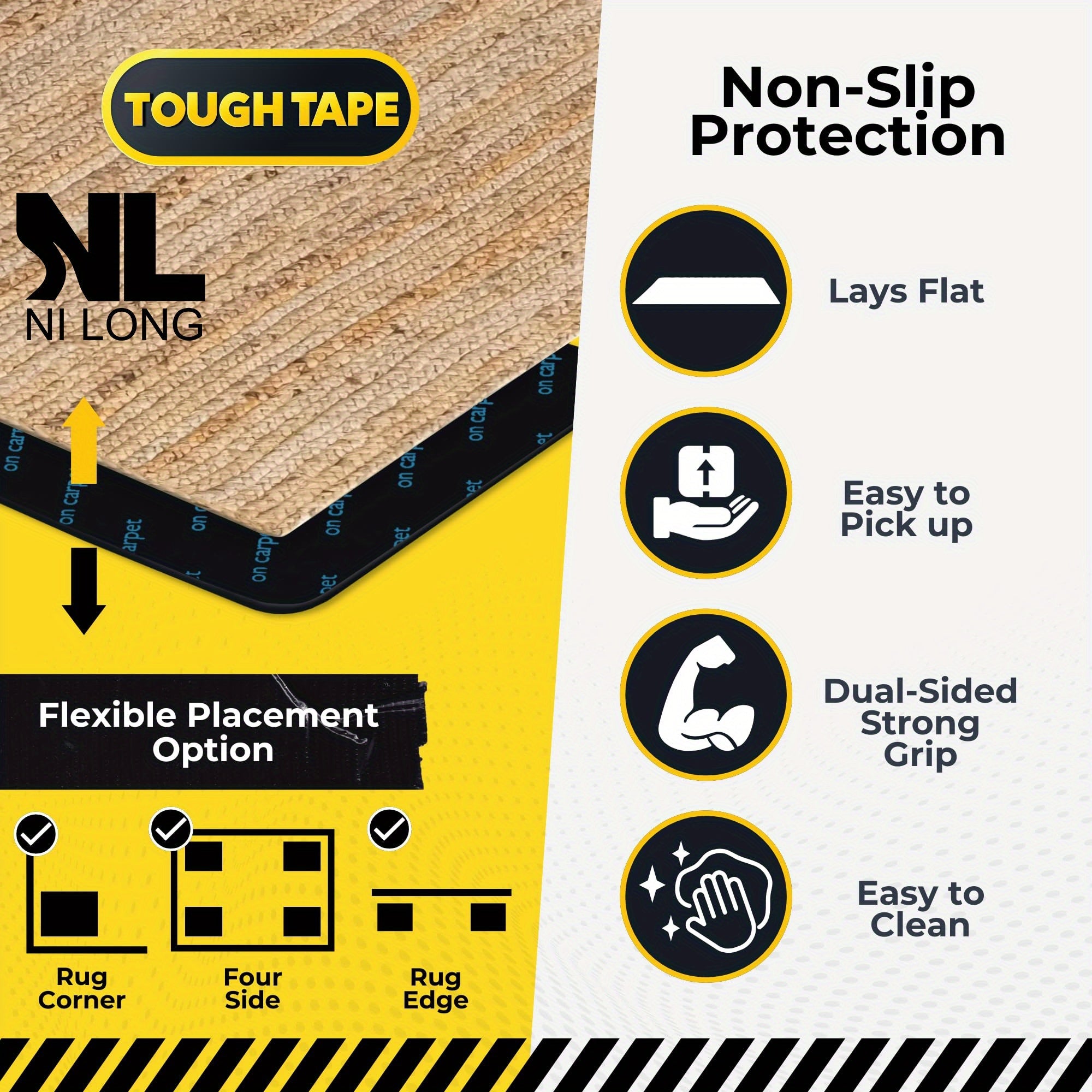 Double-Sided Rug Gripper Pads for Hardwood Floors Anti-Slip Carpet Tape Indoor Use