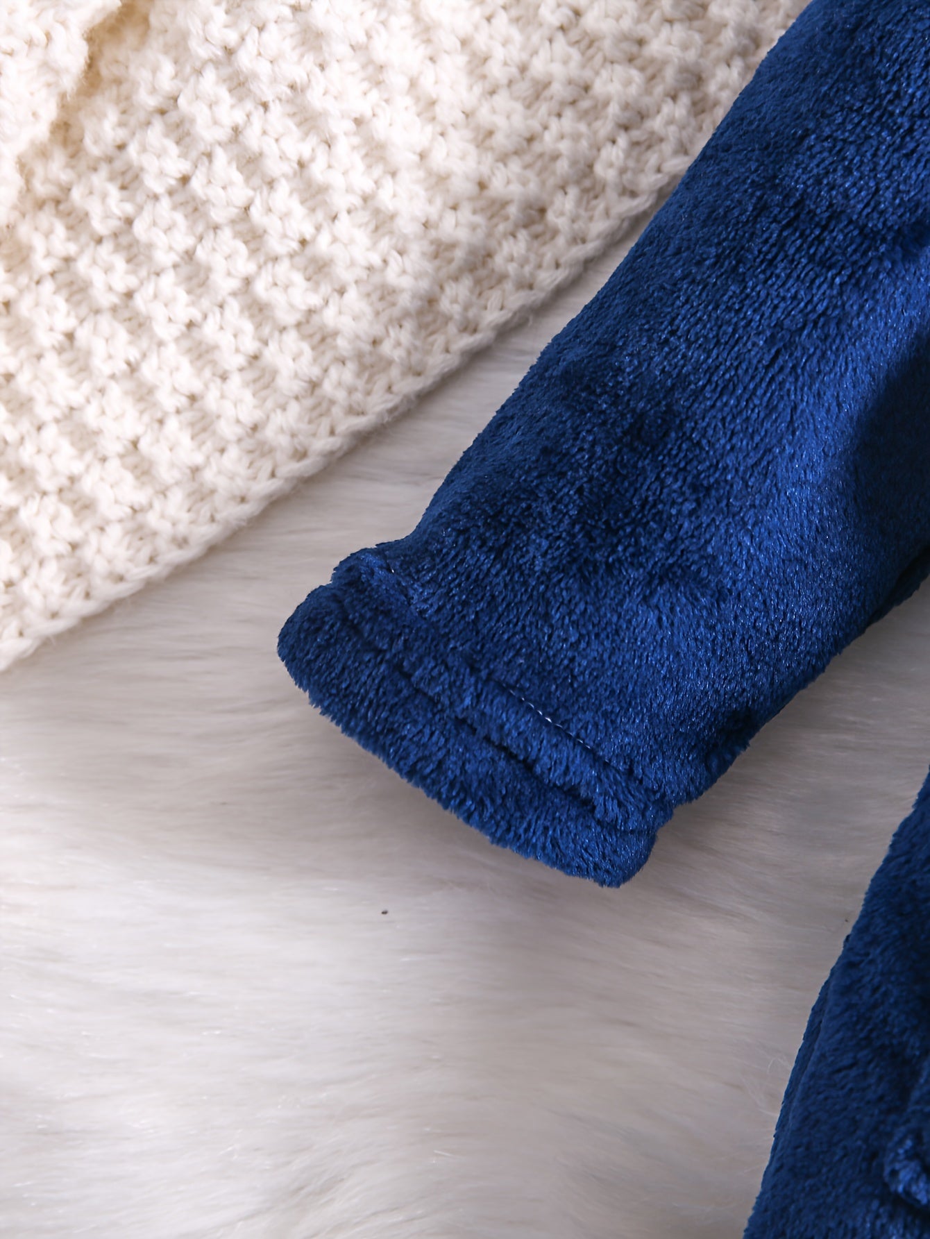 Kids Blue Flannel Hooded Bathrobe with Rocket Embroidery Cozy Thick Machine Washable