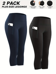 Plus Size 2-Pack High-Waisted Pocket Pants Beige Fitness Outdoor Comfortable