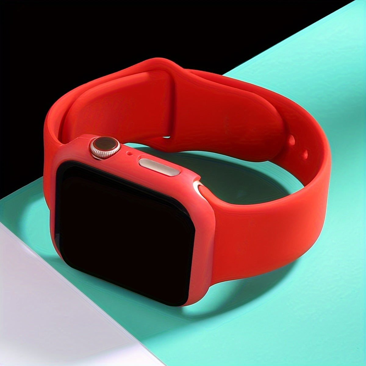 Silicone Watch Strap and Tempered Glass Case Set for Men Women Compatible with Apple Watch Series 38mm 40mm 41mm 42mm 44mm 45mm 49mm