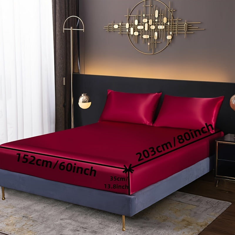 3-Piece Fitted Sheet Set with Pillowcases Polyester Bedding Soft Skin-Friendly