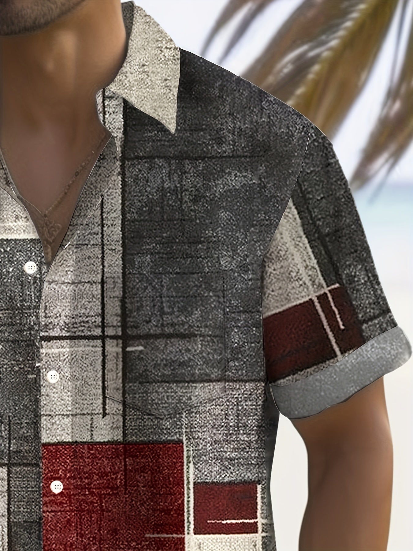 Men's Plus Size Hawaiian Shirt Short Sleeve Geometric Pattern Chest Pocket Summer Beach Wear