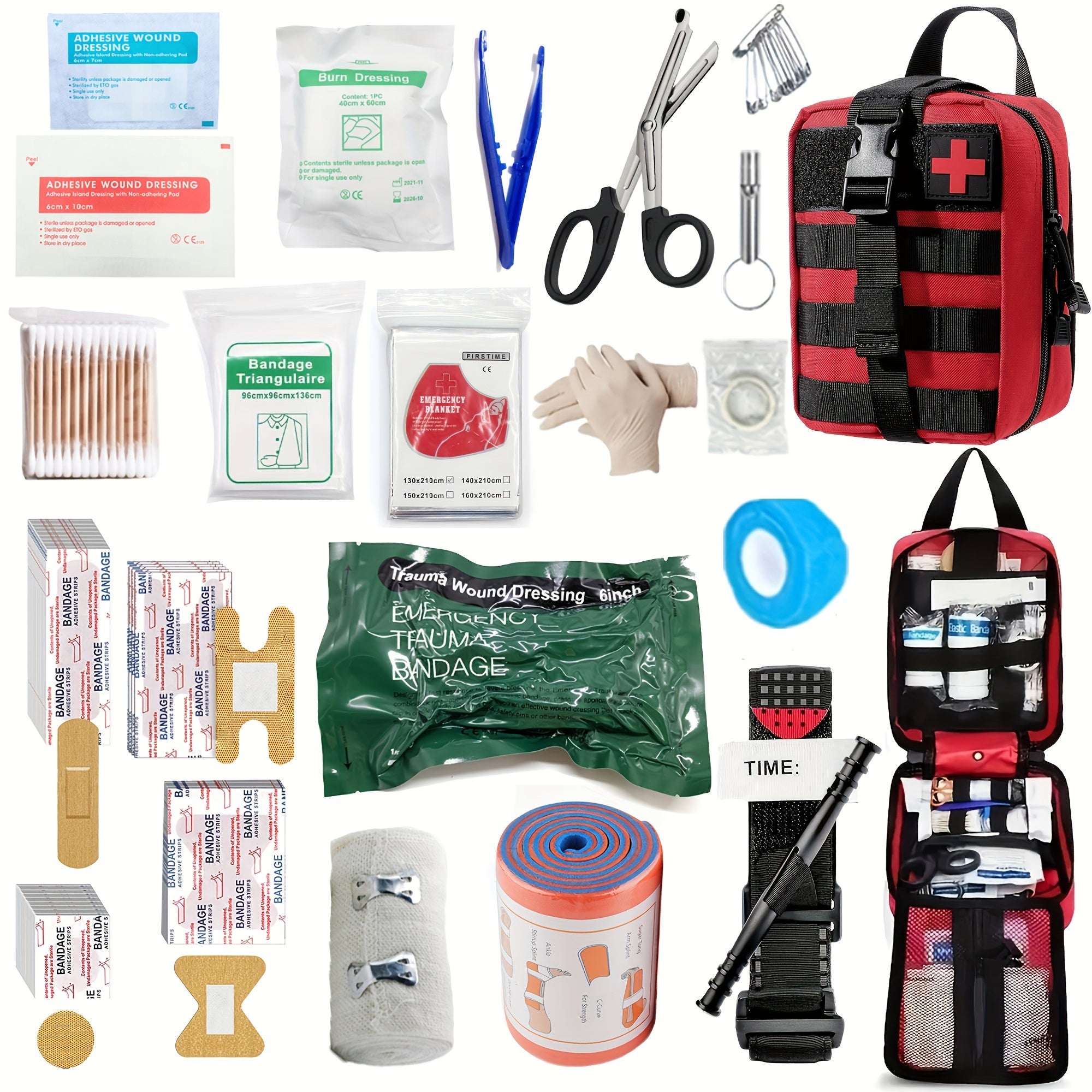 164-Piece Tactical First Aid Kit for Outdoor Activities with Bandages, Scissors, Tweezers, and Thermal Blanket