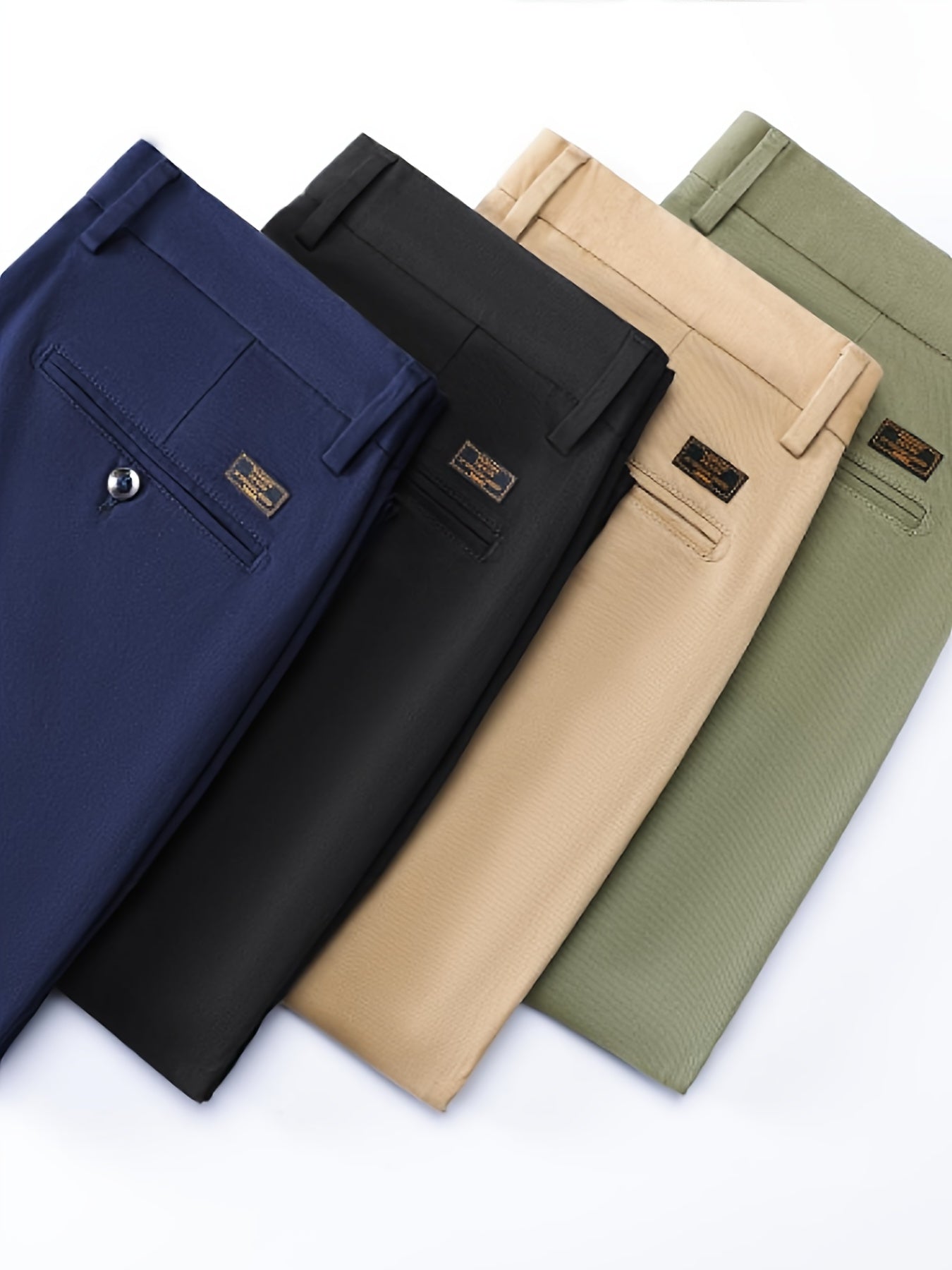 Pantalones de corte ajustado para hombre, mezcla de algodón, color sólido, microelástico, para negocios informales, de temporada completa