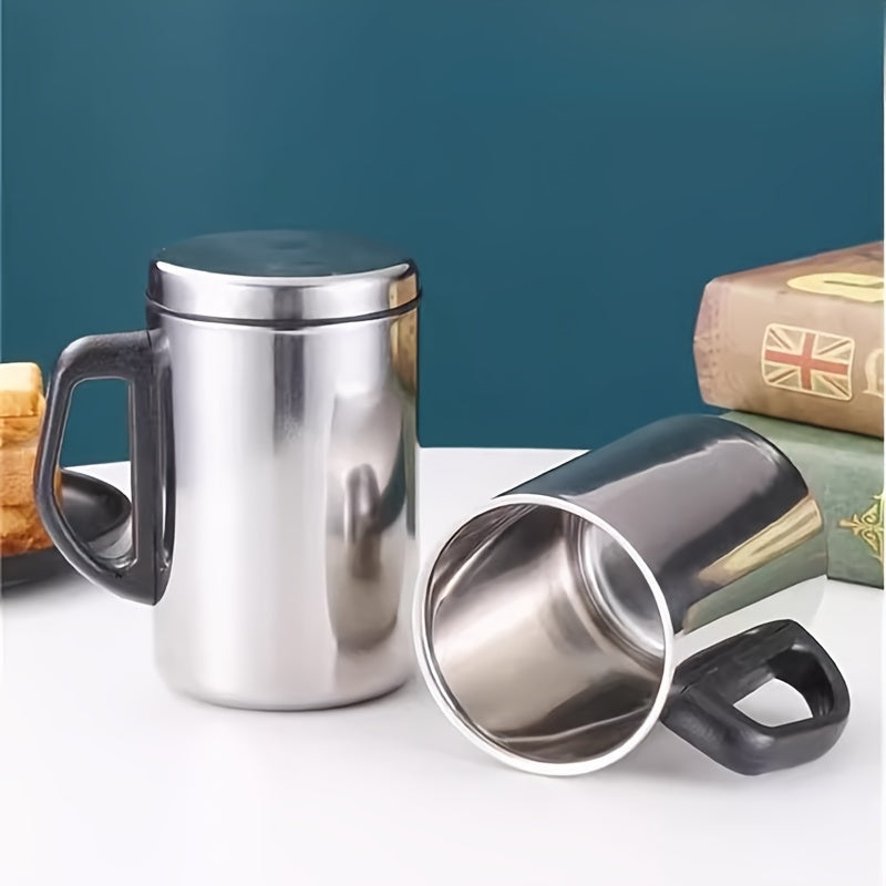 Double-Layer Insulated Travel Mug with Lid Stainless Steel Hot Cold Beverage Cup