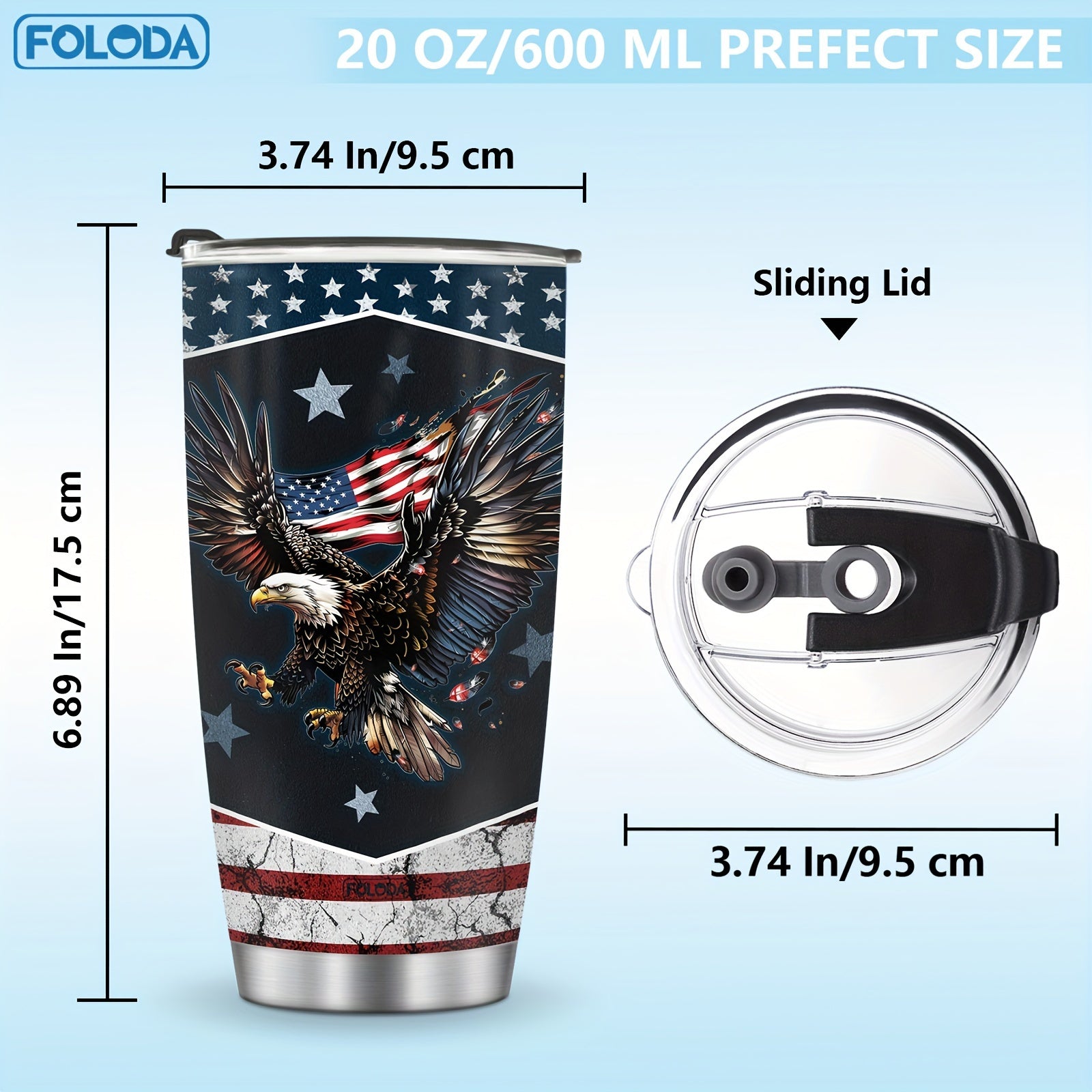 American Flag Eagle Tumbler 20oz Travel Mug with Sliding Lid for Outdoor Sports