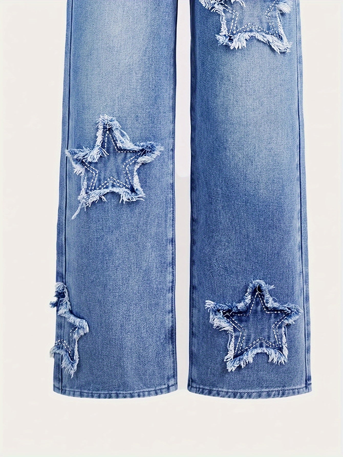 Girls Straight Leg Jeans with Embroidery and Elastic Waist for All Seasons