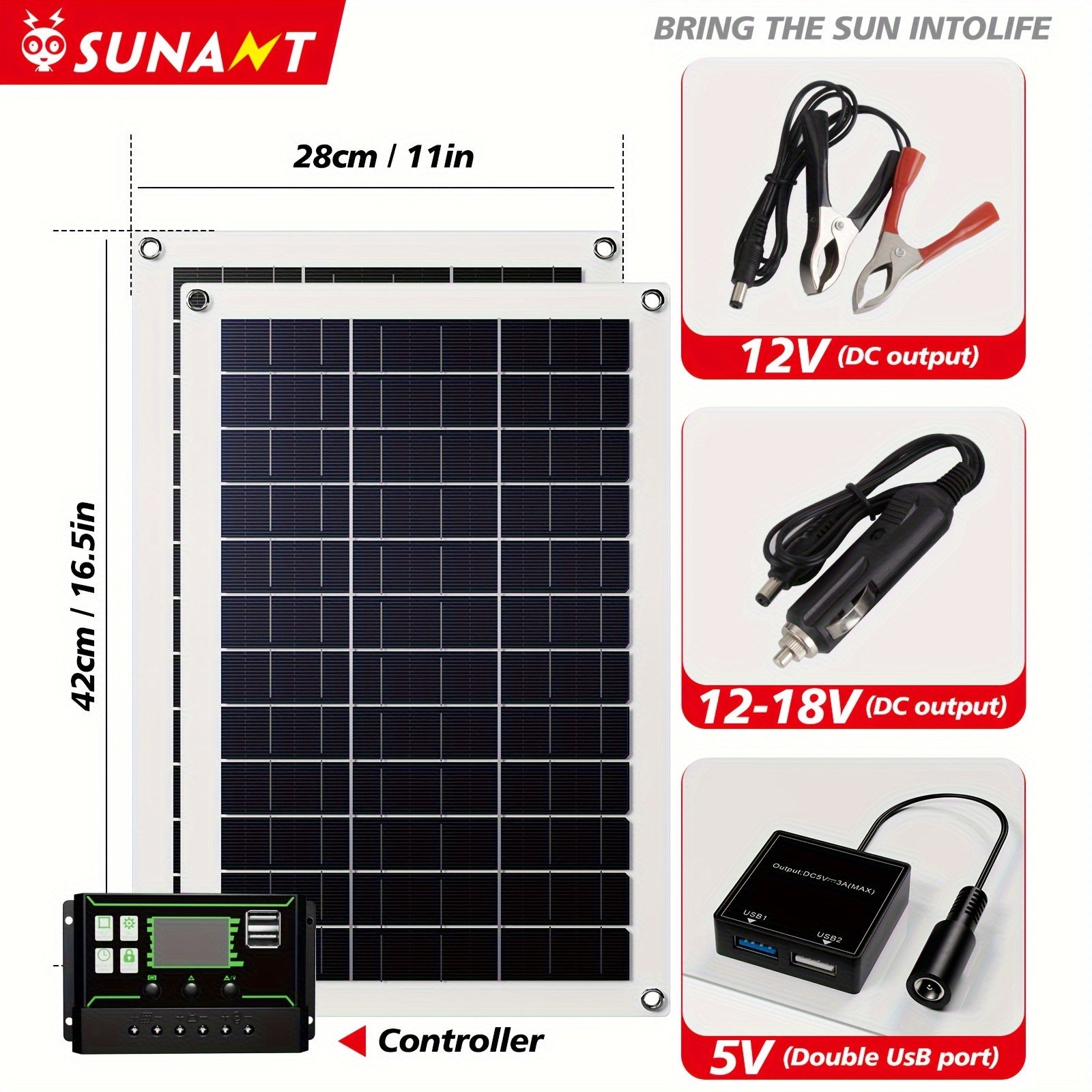 2-Pack 50W Solar Panels with USB DC Charging Controller for Cars Yachts RVs