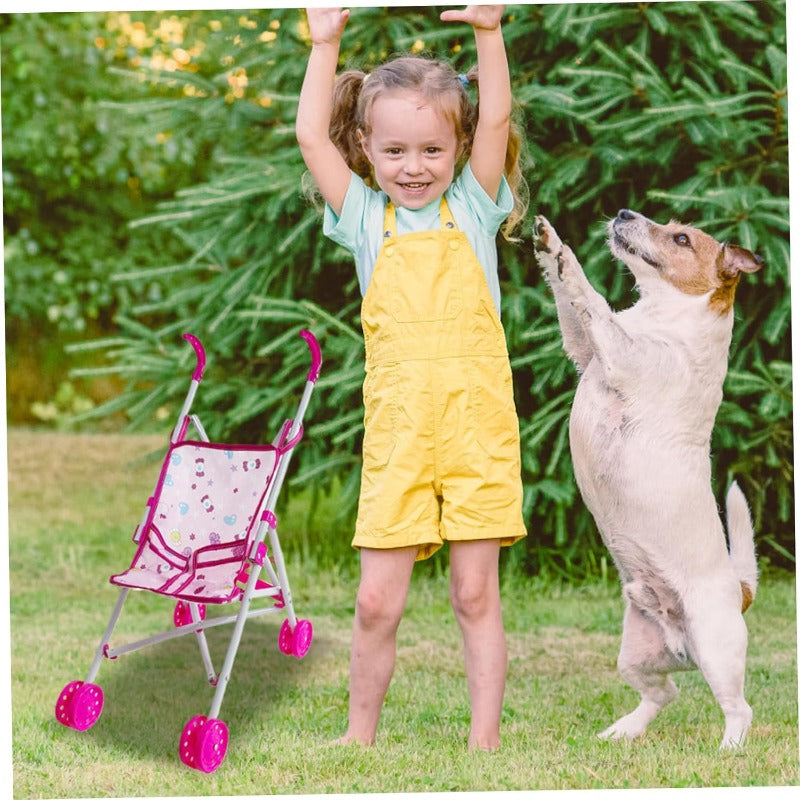 Cochecito de plástico duradero para muñecas con patrón de dibujos animados para niños de 3 a 6 años