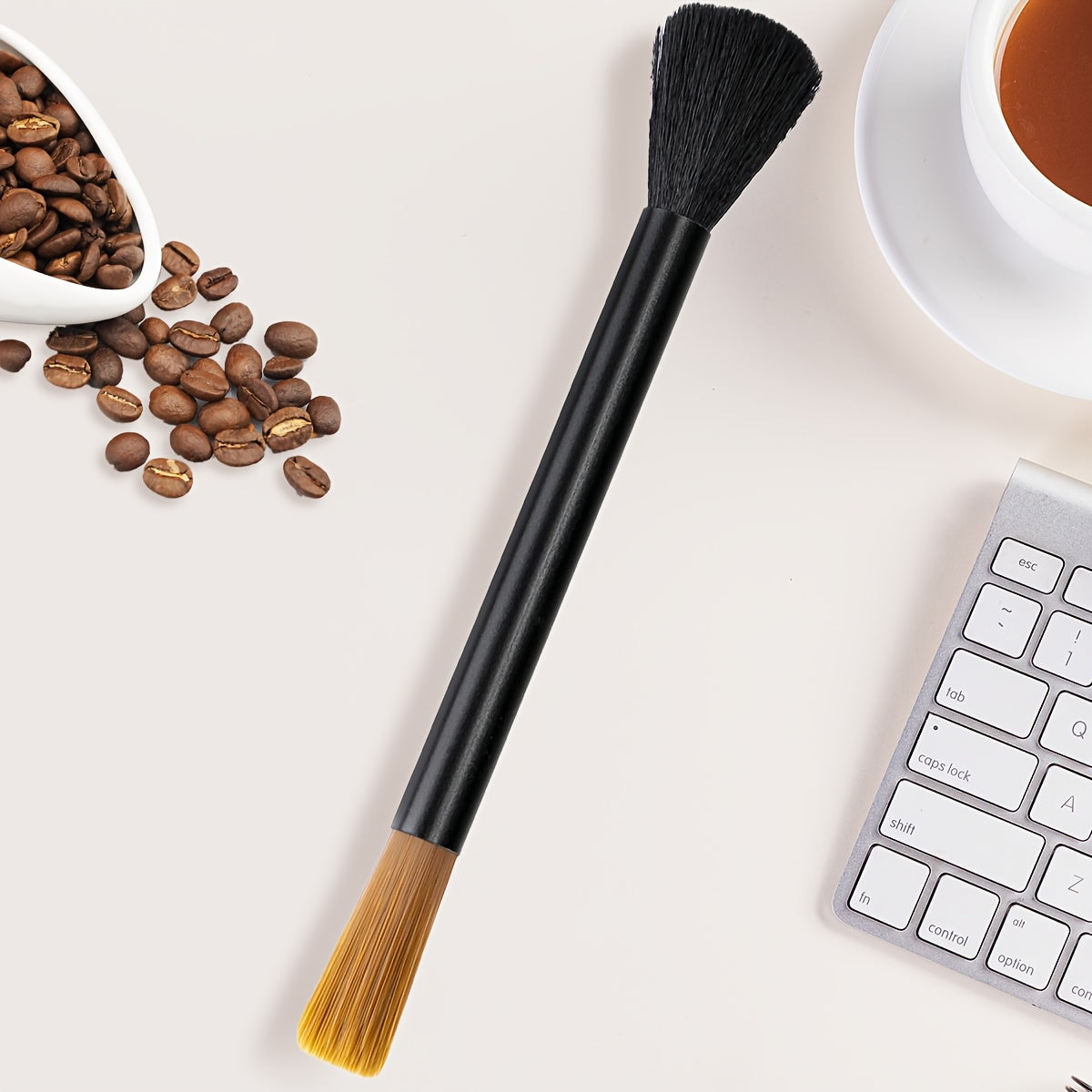 Dual-Head Coffee Grinder Cleaning Brush with Aluminum Handle for Baristas and Home Use