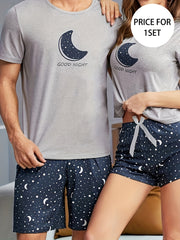 Conjunto de pijama para hombre Galaxy Sky Estrellado, de punto casual, poliéster, manga corta