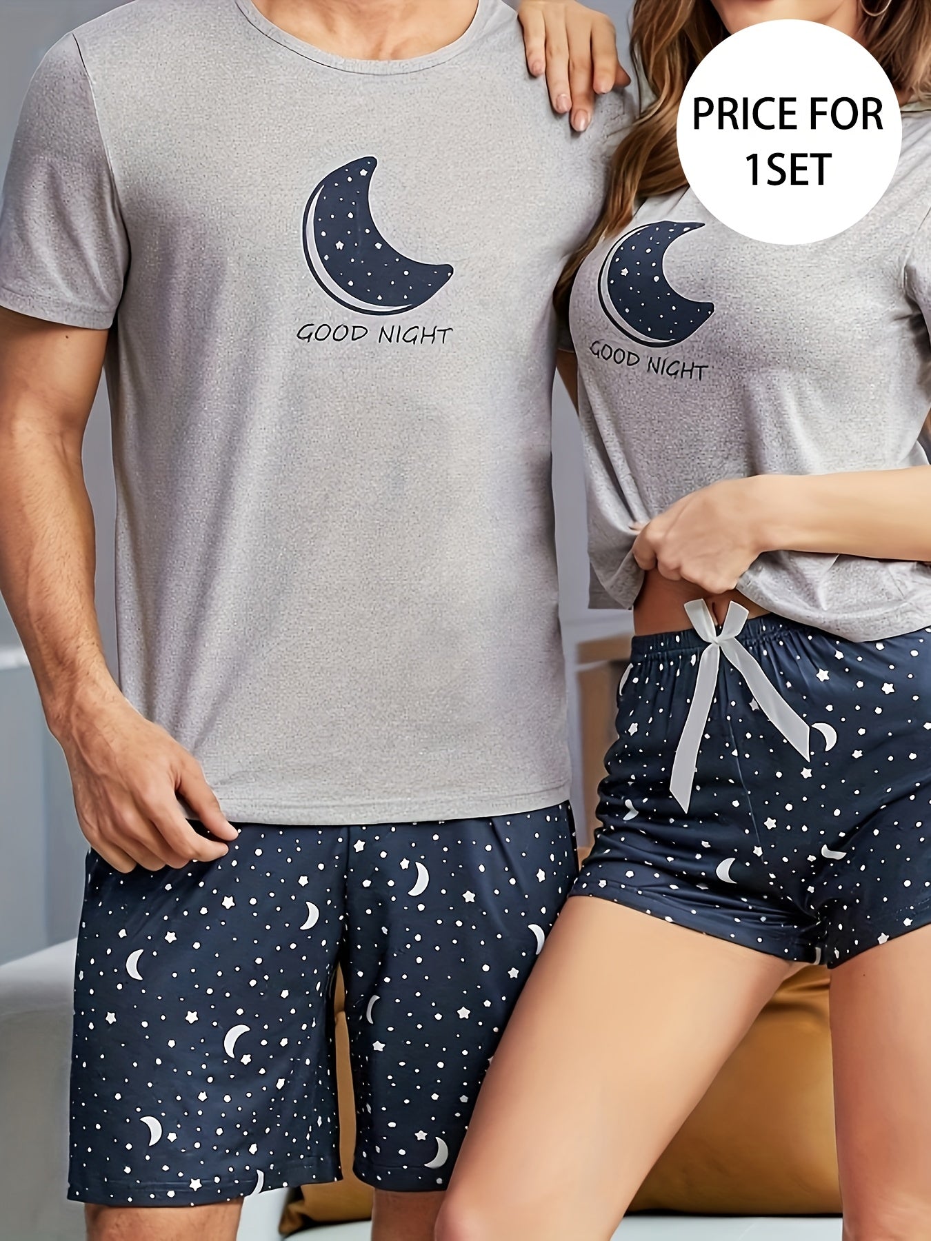 Conjunto de pijama para hombre Galaxy Sky Estrellado, de punto casual, poliéster, manga corta
