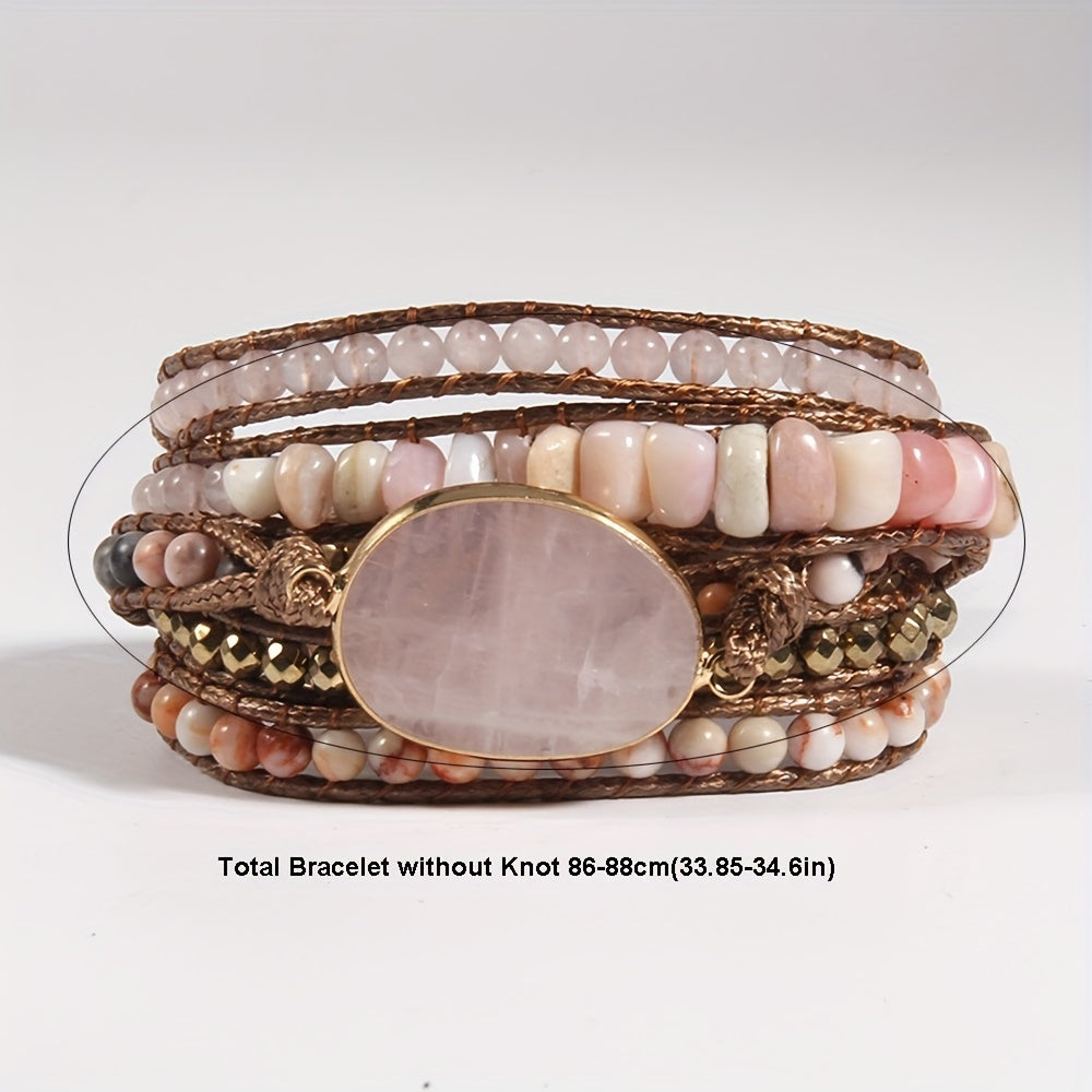 Bohemian Beaded Wrap Bracelet for Women with Natural Stones and Glass Beads