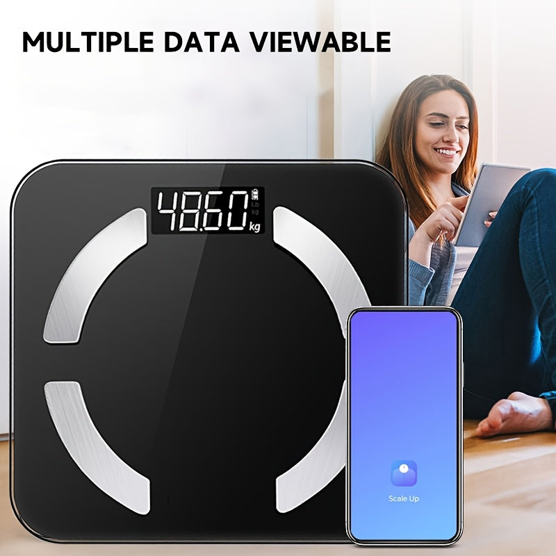 LCD displeyli raqamli hammom tarozi, 181.44 KG sig'im, tana tahlili, mushak va namlik, mobil ilova bilan ulanish, batareya bilan ishlaydi (batareyalar kiritilmagan).