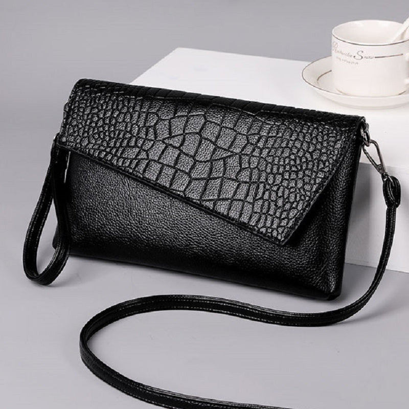Women's Crocodile Pattern Crossbody Bag and Clutch with Phone Wallet Black PU Urban Style