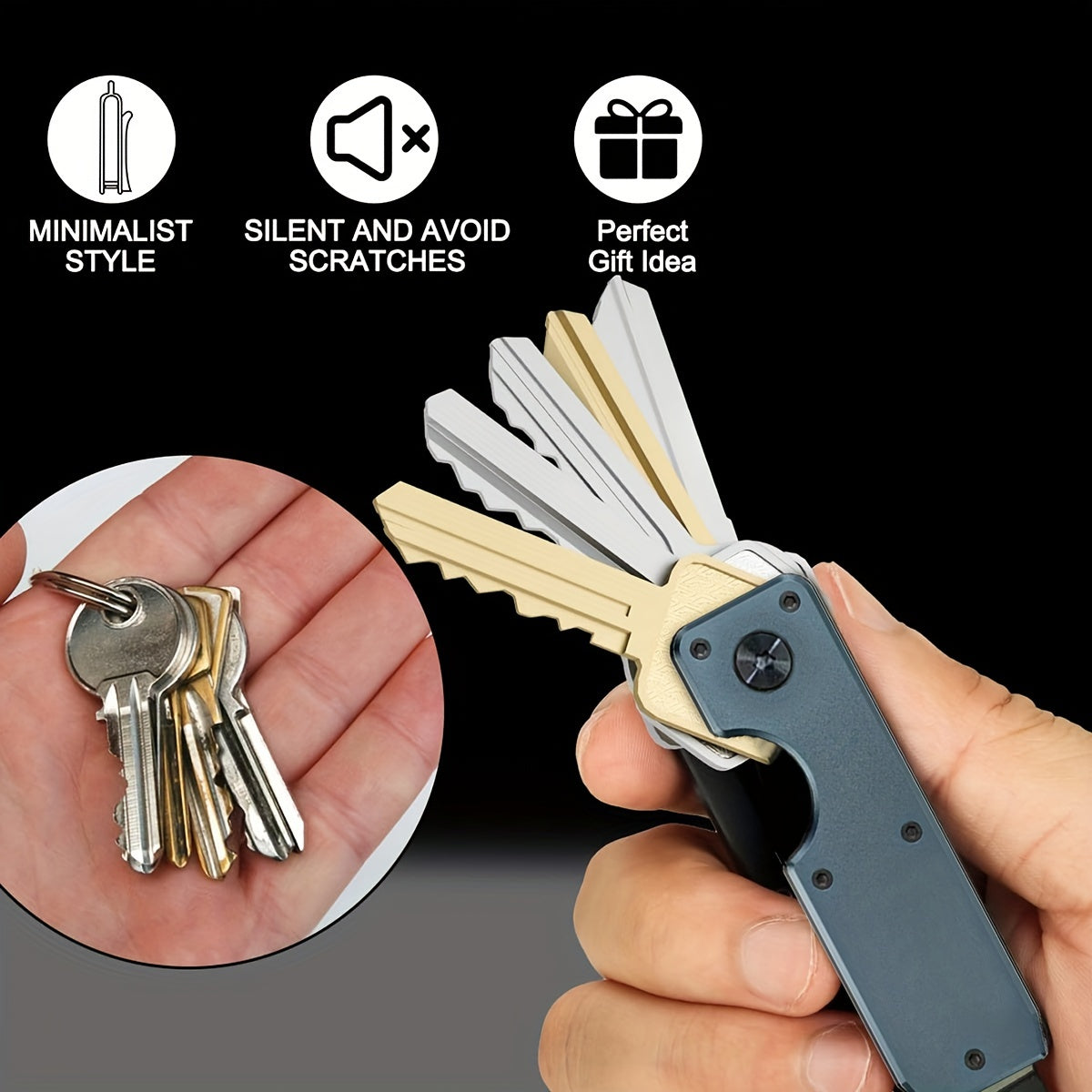 "Forever Miyin Sleek Aluminum Key Organizer" — это компактный и легкий держатель для ключей с надежным поворотным замком. Он устойчив к царапинам и является идеальным подарком как для мужчин, так и для женщин.