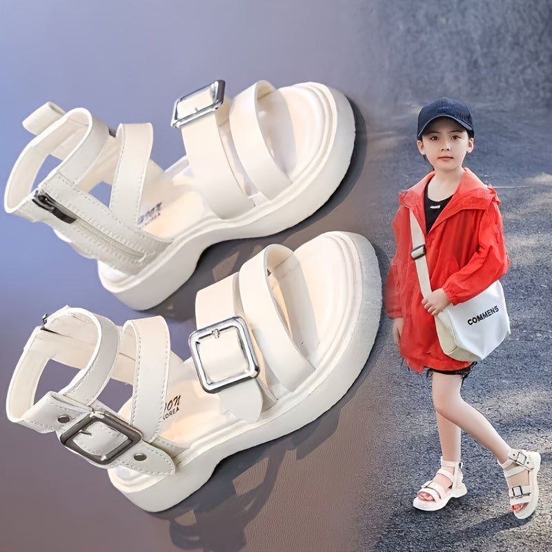 Girls' Summer Mid Top Zipper Sandals PU Rubber Shoes for Girls 14 and Under