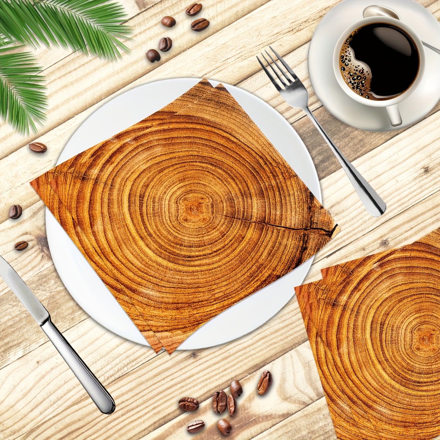 Set of 20 Wood Grain Disposable Paper Napkins for Themed Party