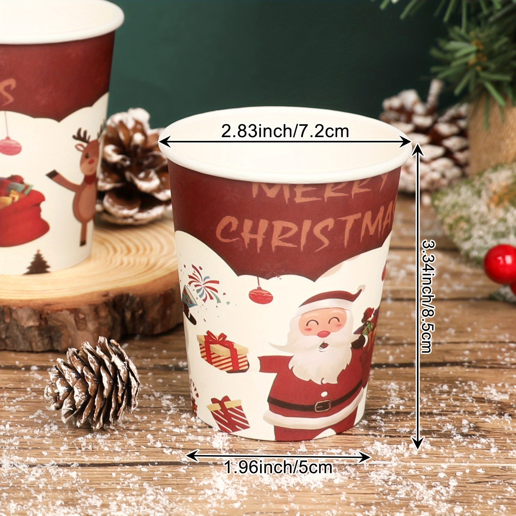Red Christmas Disposable Paper Cups Santa Snowflake Design BPA-Free Recyclable Cold Drinks