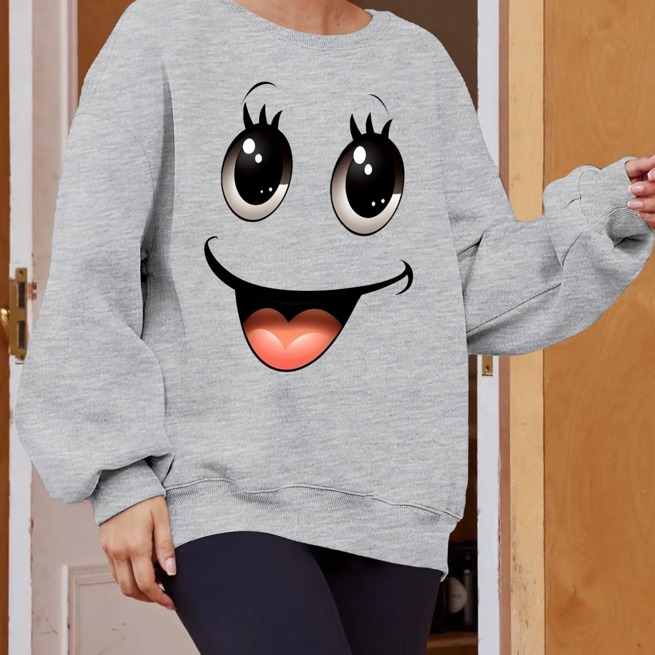 Plus Size Women's Long Sleeve Sweatshirt Geometric Pattern Breathable Casual Pullover