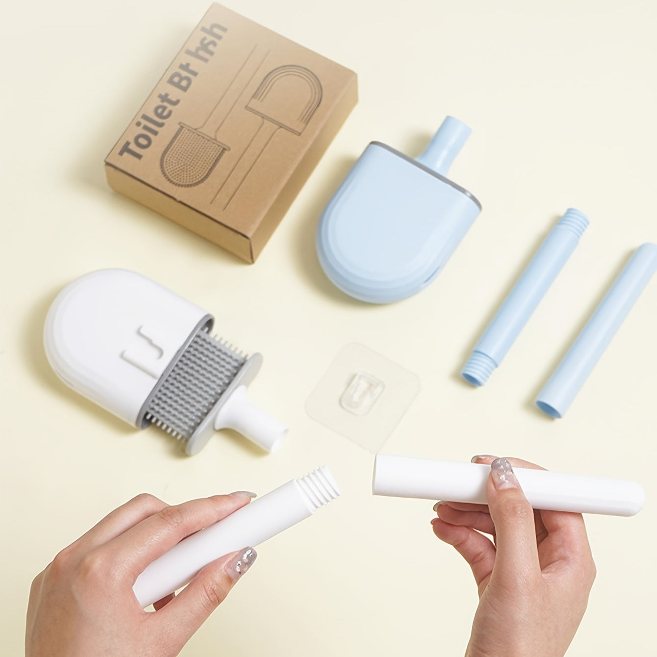 Conjunto de cepillo de inodoro de silicona sin esquinas, de montaje en pared, con mango largo para una limpieza fácil