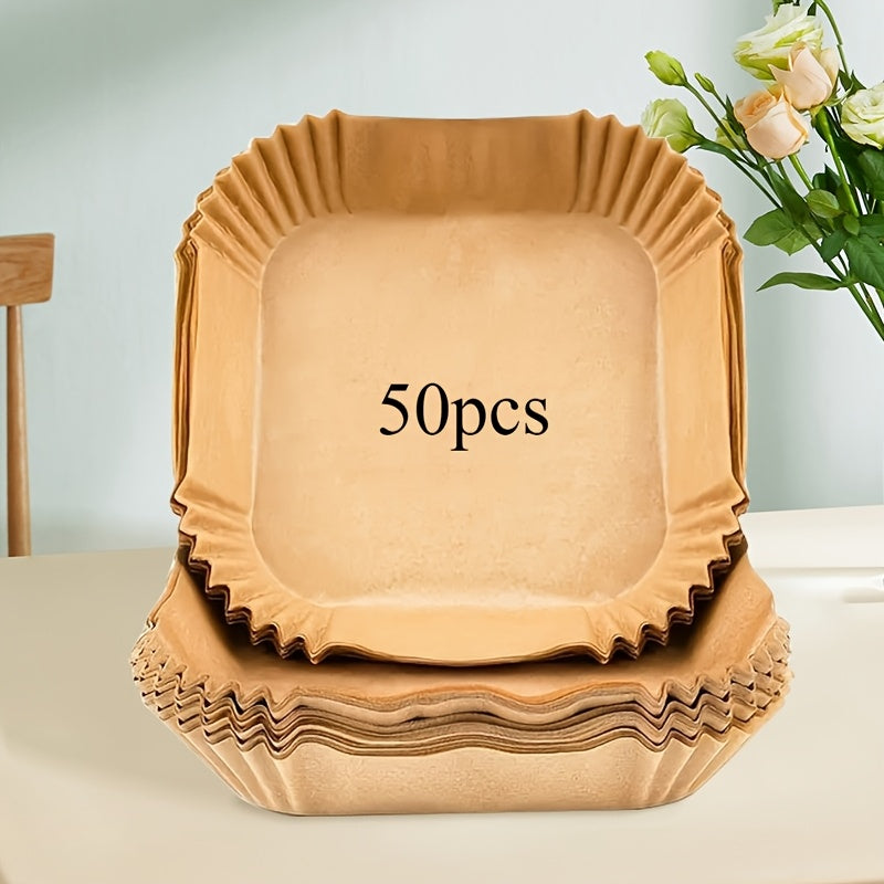 Bir martalik qog'oz linzalar uchun havo fritöz pishirish listlari yopishmaydigan, oziq-ovqat uchun xavfsiz, 50 yoki 100 dona