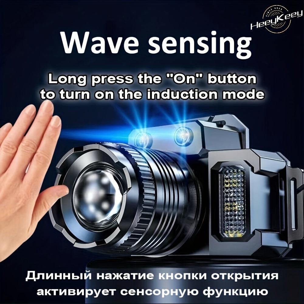 Rechargeable LED Headlamp with Infrared Sensor Zoom for Outdoor Activities