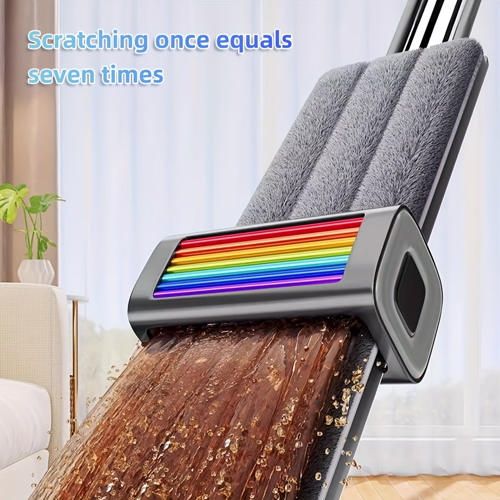 Yomgʻirli tekis mop toʻplami, 4 ta qayta ishlatiladigan mato bilan, yogʻoch, plitka, laminat pol uchun