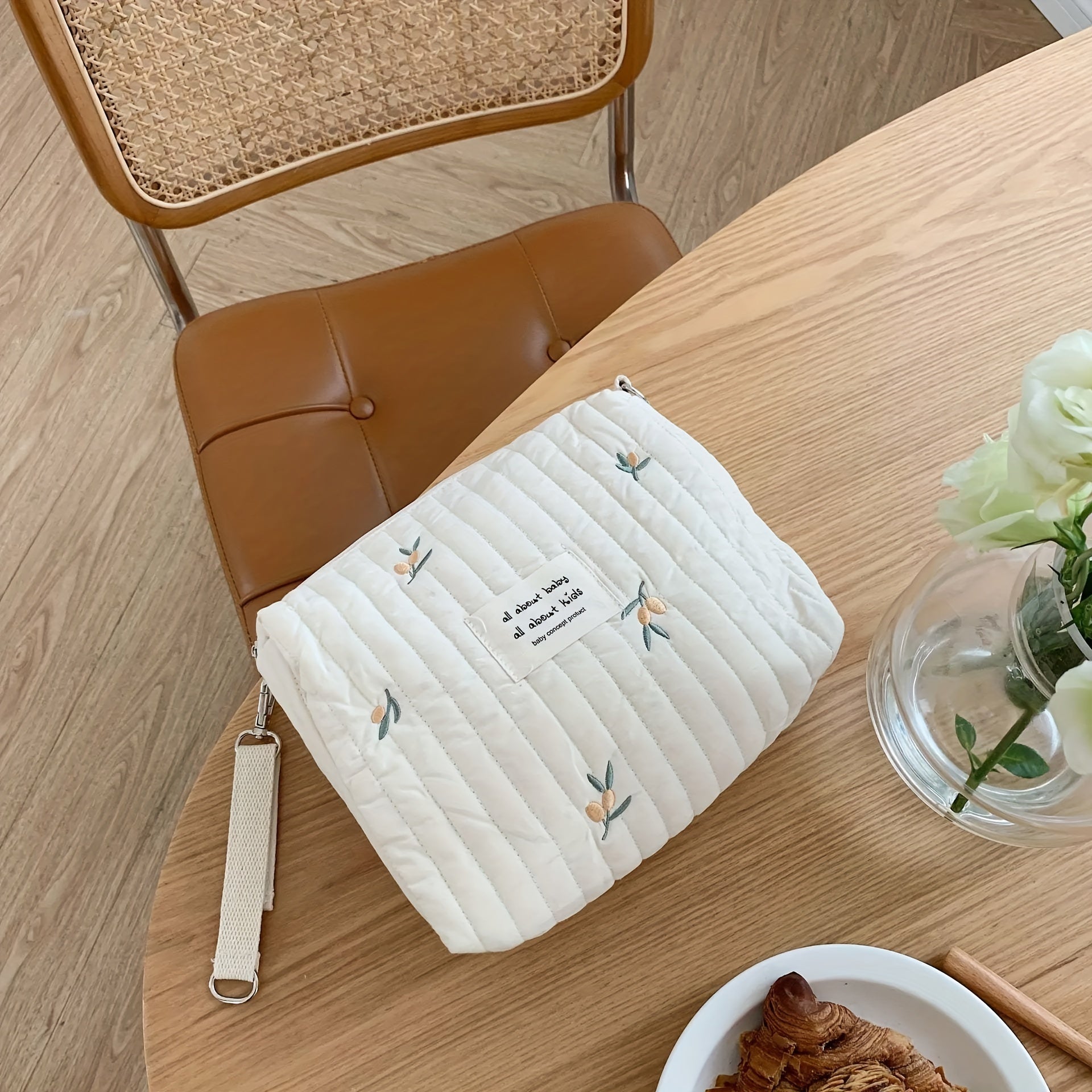 Multifunctional Quilted Diaper Bag with Embroidery for Moms and Babies