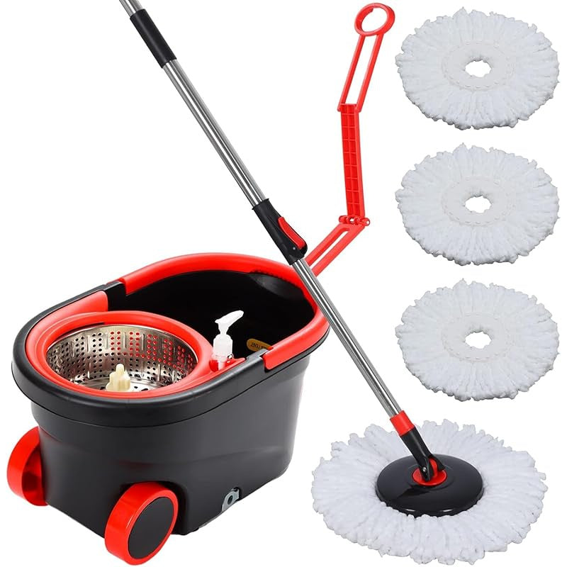 360° Rotating Mop and Bucket Set with Microfiber Heads and Adjustable Handle