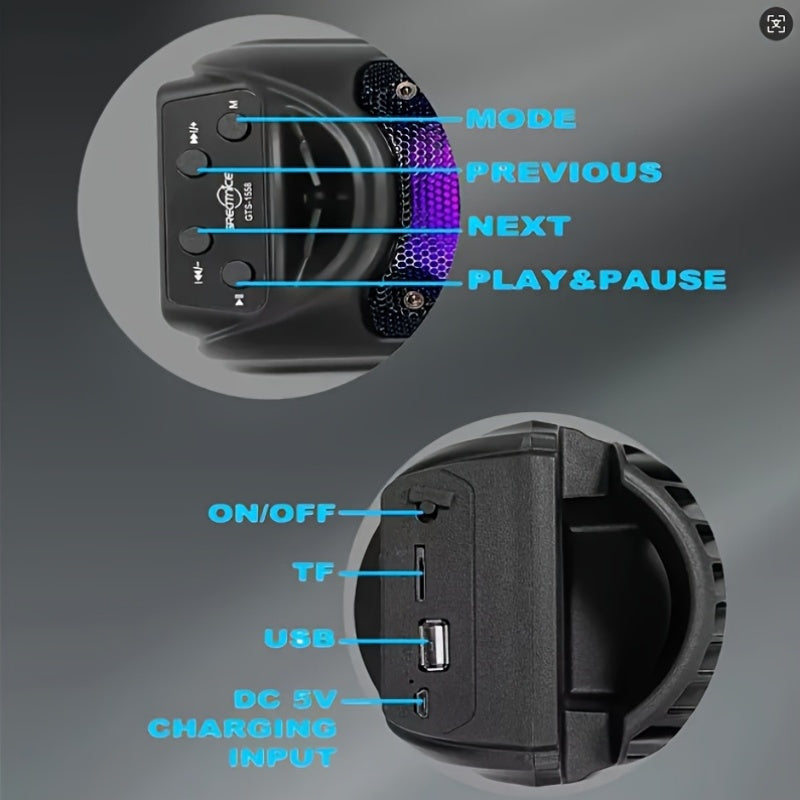 10W Portable Wireless Speaker with True Wireless Stereo HD Sound LED Lighting USB Charging