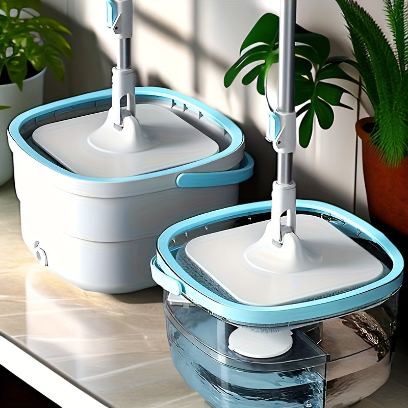 Uyda aylanuvchi mopu va chelak to'plami, 4 ta mato bilan - changni olib tashlash uchun qo'l bilan yuviladigan mop, quruq va nam foydalanish uchun, yog'och pollarga, plitalarga, marmarga, uy, oshxona, hammom uchun ideal - tozalash materiallari va asboblari