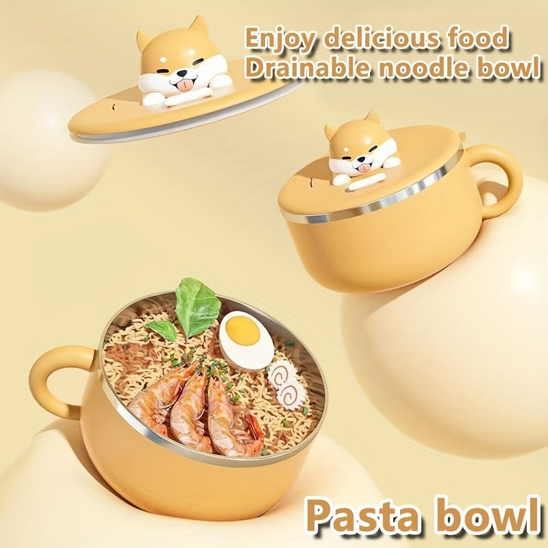 Stainless Steel Noodle Bowl with Dog Design Large Capacity for Pasta Salad and Breakfast