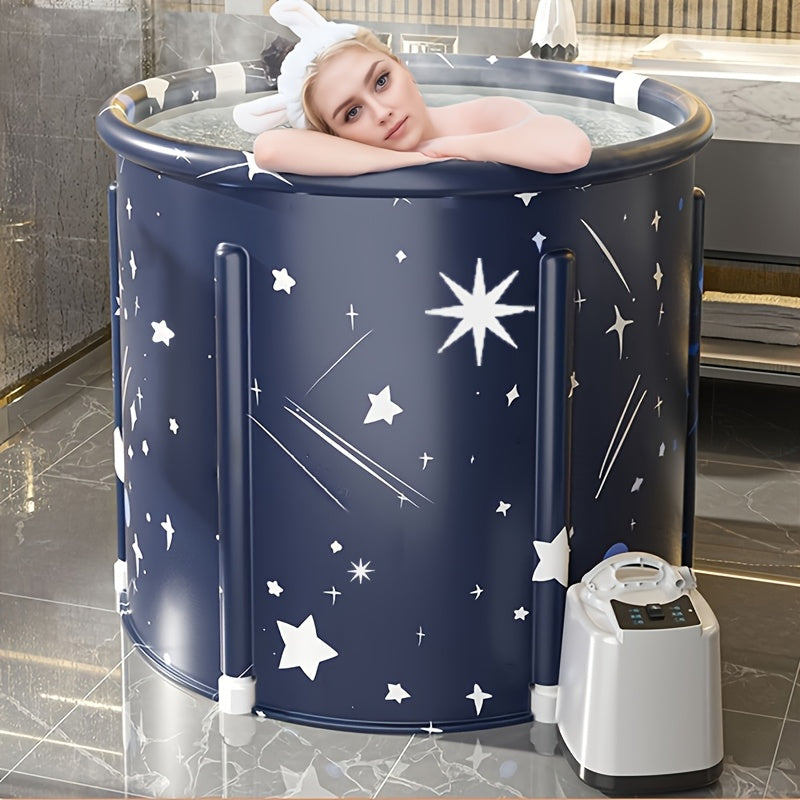 Portable Foldable Freestanding Bathtub with Heating Function for All Ages Blue Starry Design Indoor Outdoor