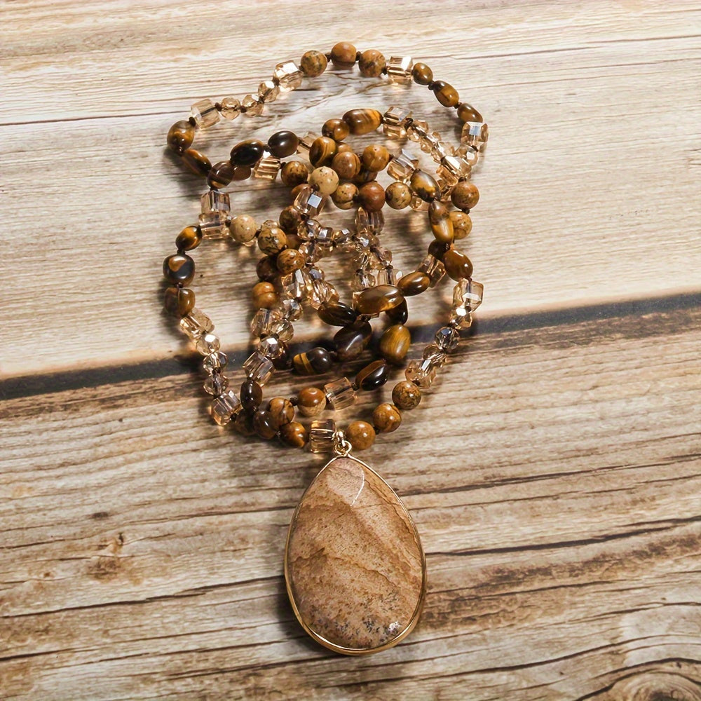 Collar con colgante de piedra natural en forma de lágrima para mujer, estilo bohemio, regalo