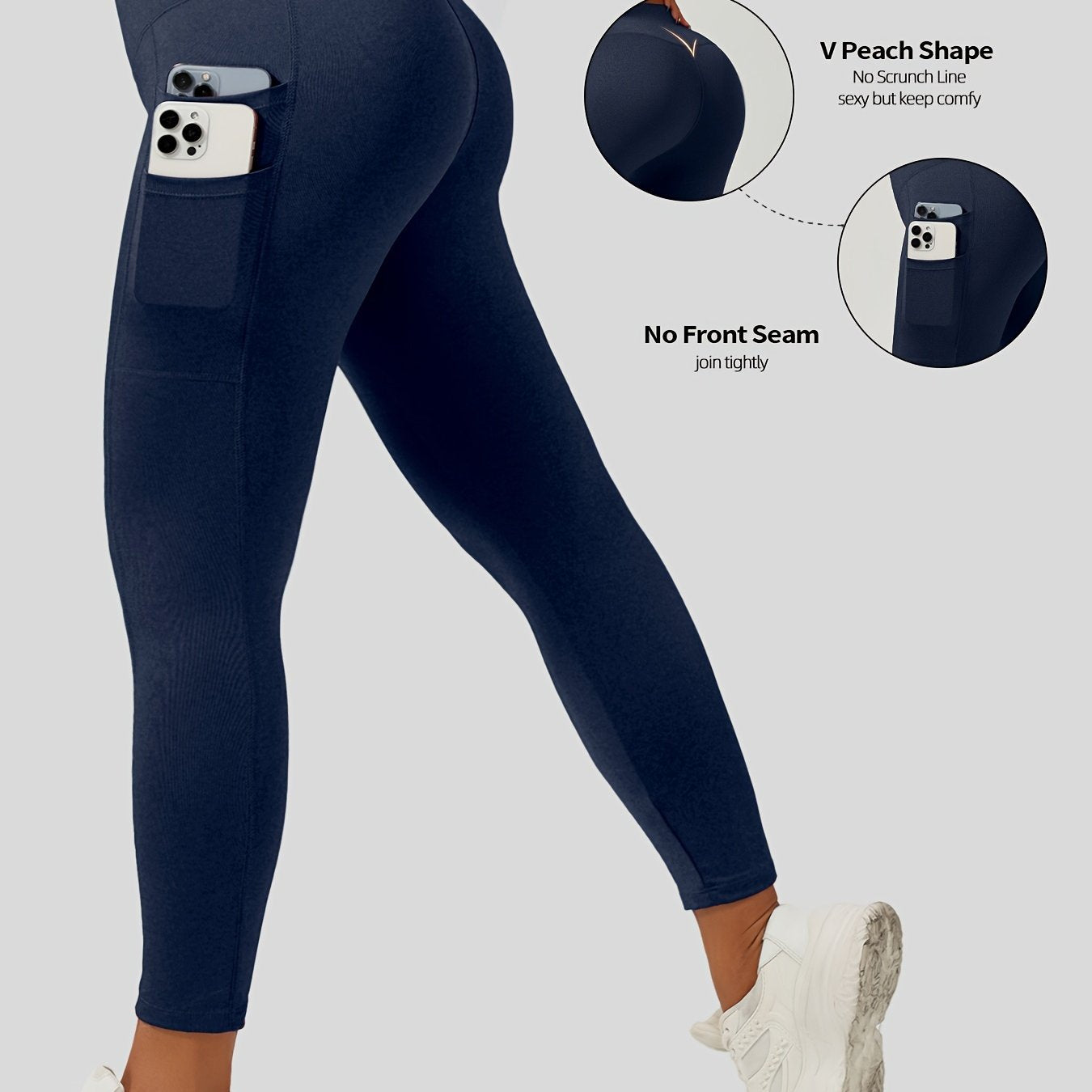 Women's High-Waisted Yoga Leggings 7/8 Length V-Shaped Pockets Workout Pants