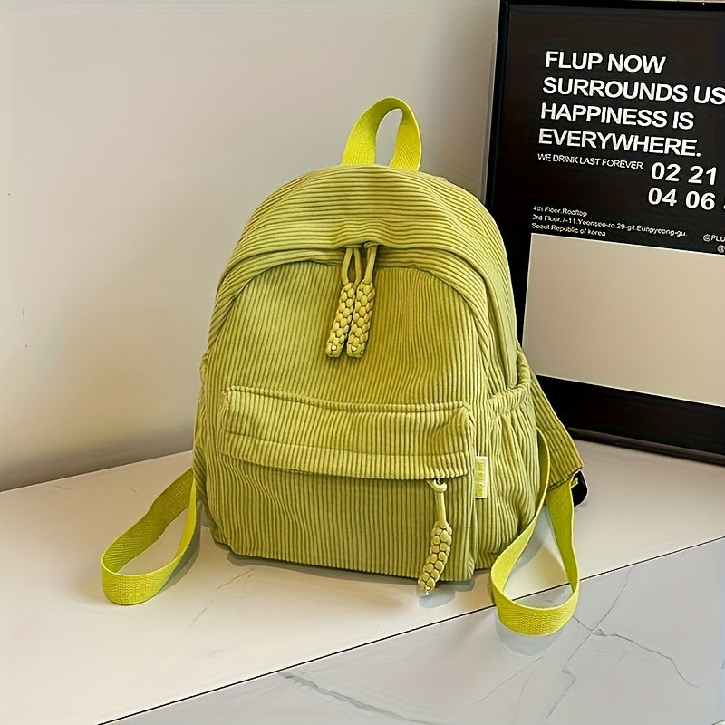 Women's Casual Corduroy Backpack Lightweight Zipper Closure Adjustable Straps
