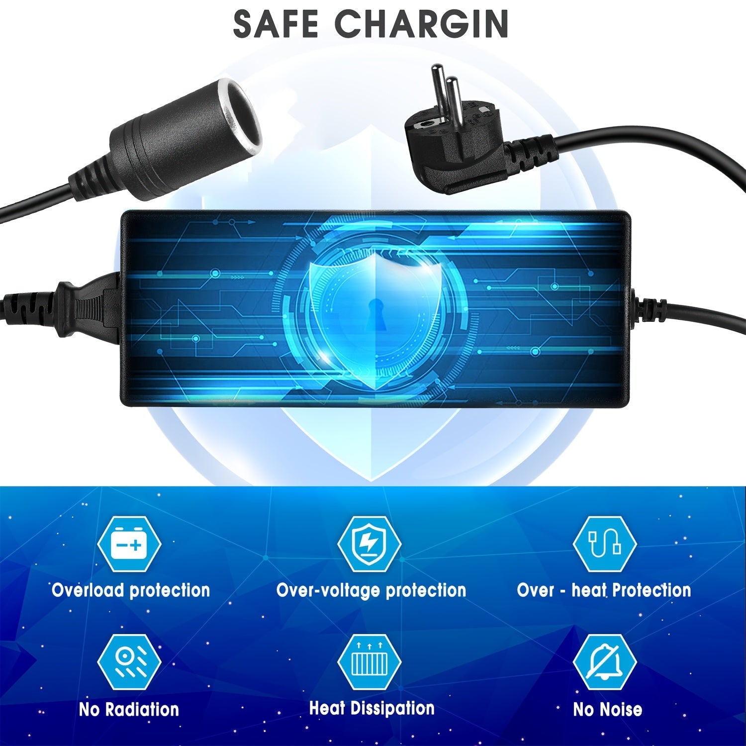 96W Avtomobil quvvat adapteri, sigareta chirog'i rozetkasi bilan, Yevropa rozetkasi, yashil LED ko'rsatkichi