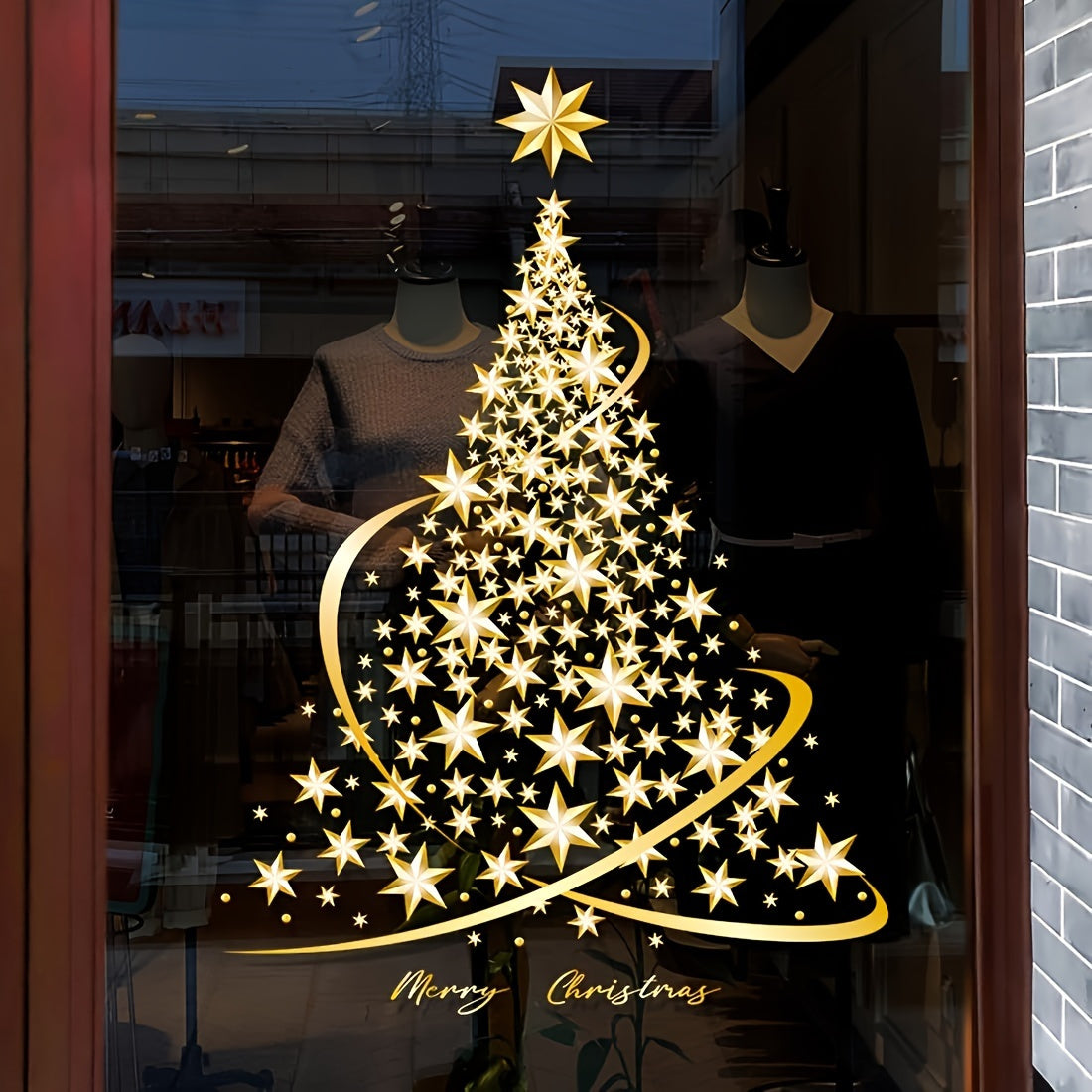 Festive Glass Wall Decal Christmas Tree Sticker No Bulbs or Electricity