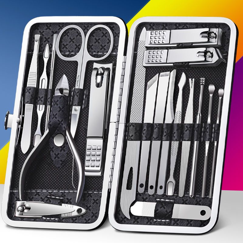 Set of 19 Stainless Steel Nail Clippers Manicure Pedicure Grooming Kit with Travel Case